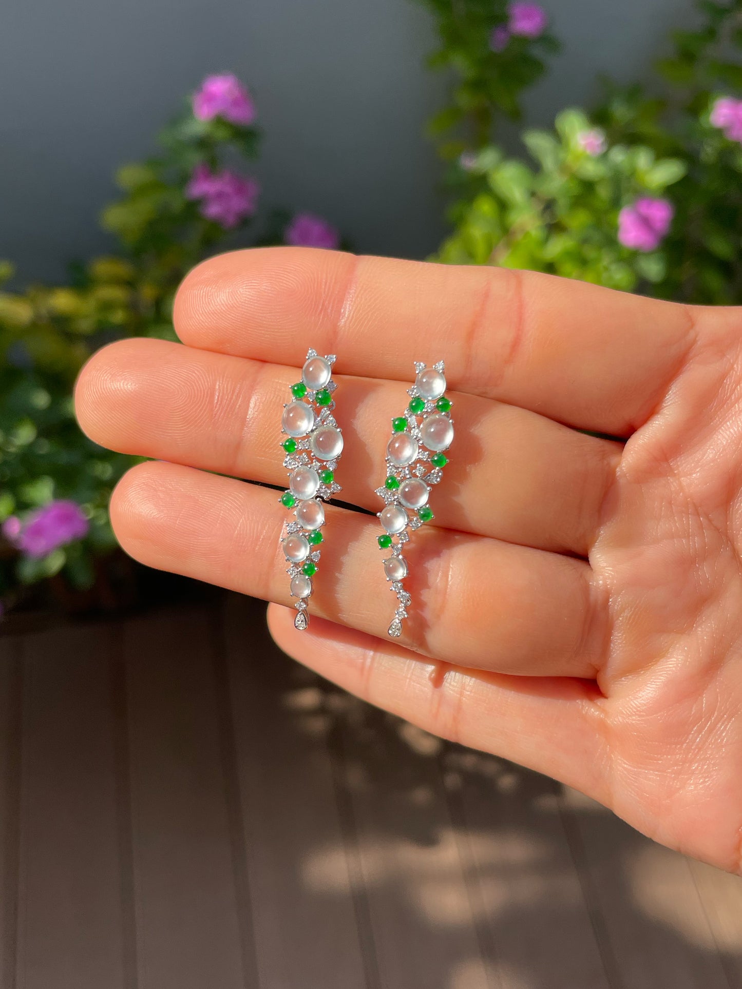 Glassy With Green Jadeite Earrings (NJE280)