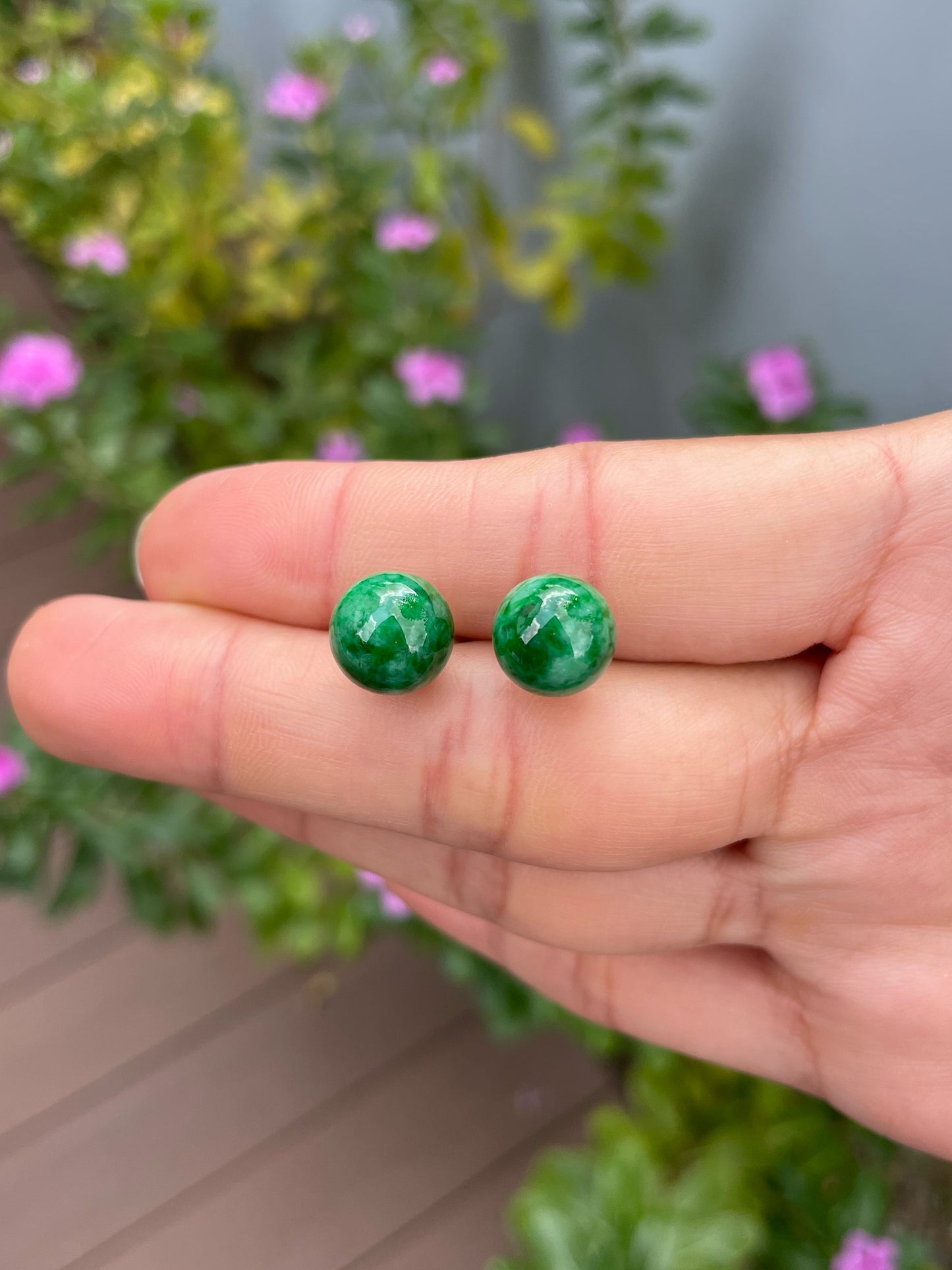 Green Jade Ball Earrings (NJE281)