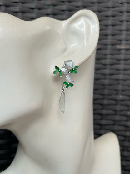 Icy White With Green Jadeite Earrings (NJE282)