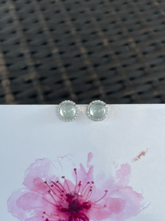 Glassy Jade Cabochon Earrings (NJE283)