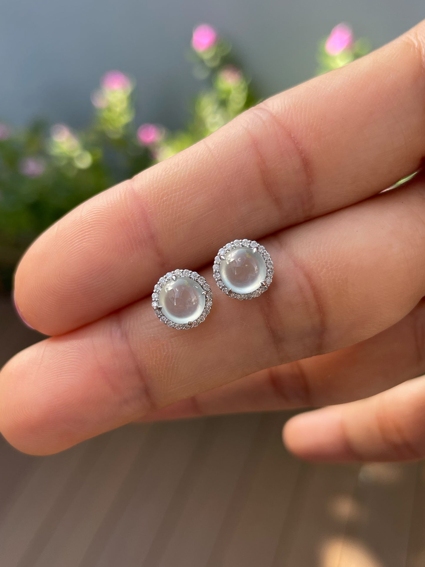 Glassy Jade Cabochon Earrings (NJE283)