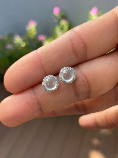 Glassy Jade Cabochon Earrings (NJE283)