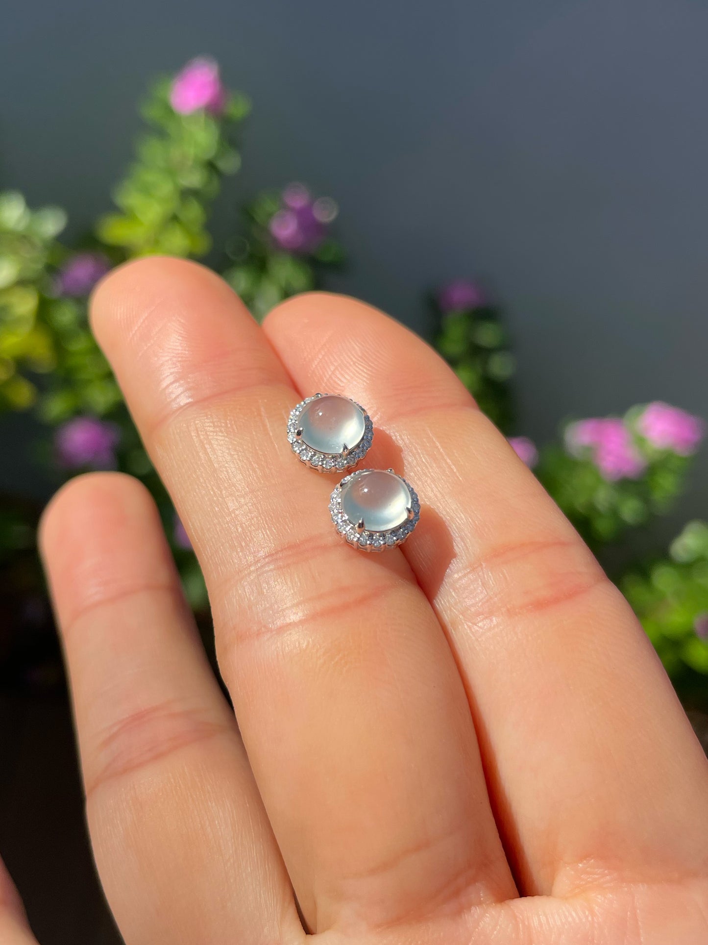 Glassy Jade Cabochon Earrings (NJE283)