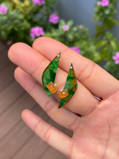Green With Yellow Jade Earrings - Goldfish (NJE285)