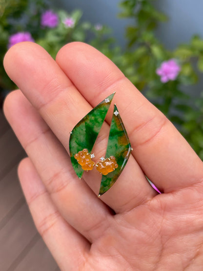 Green With Yellow Jade Earrings - Goldfish (NJE285)