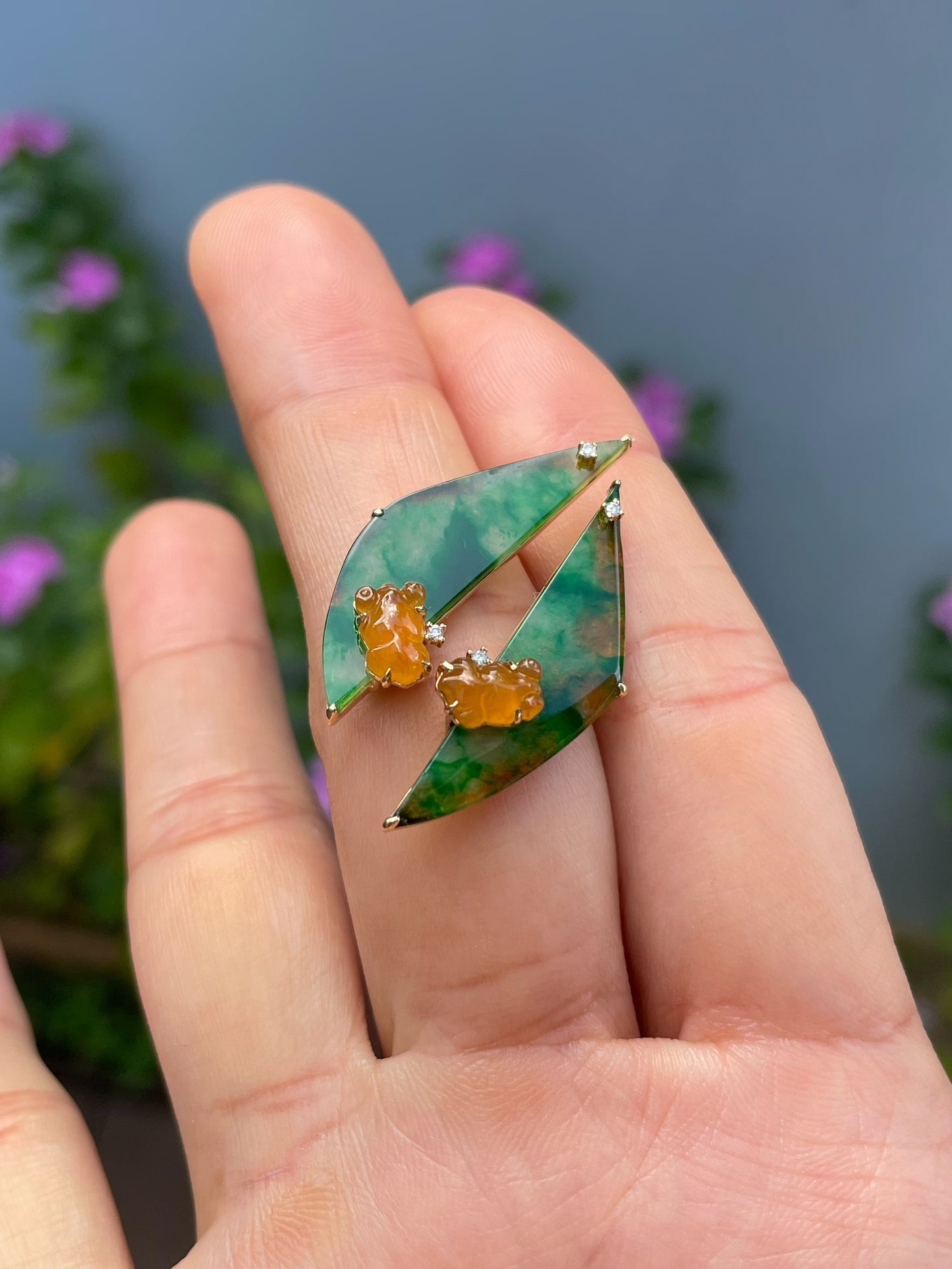 Green With Yellow Jade Earrings - Goldfish (NJE285)