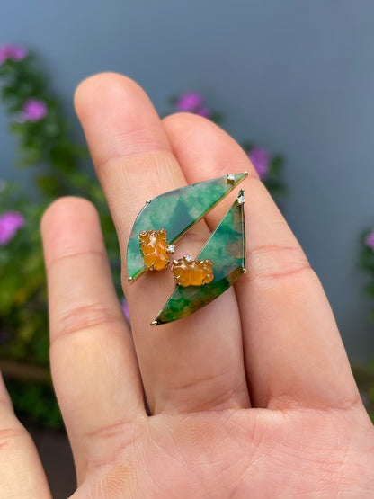 Green With Yellow Jade Earrings - Goldfish (NJE285)