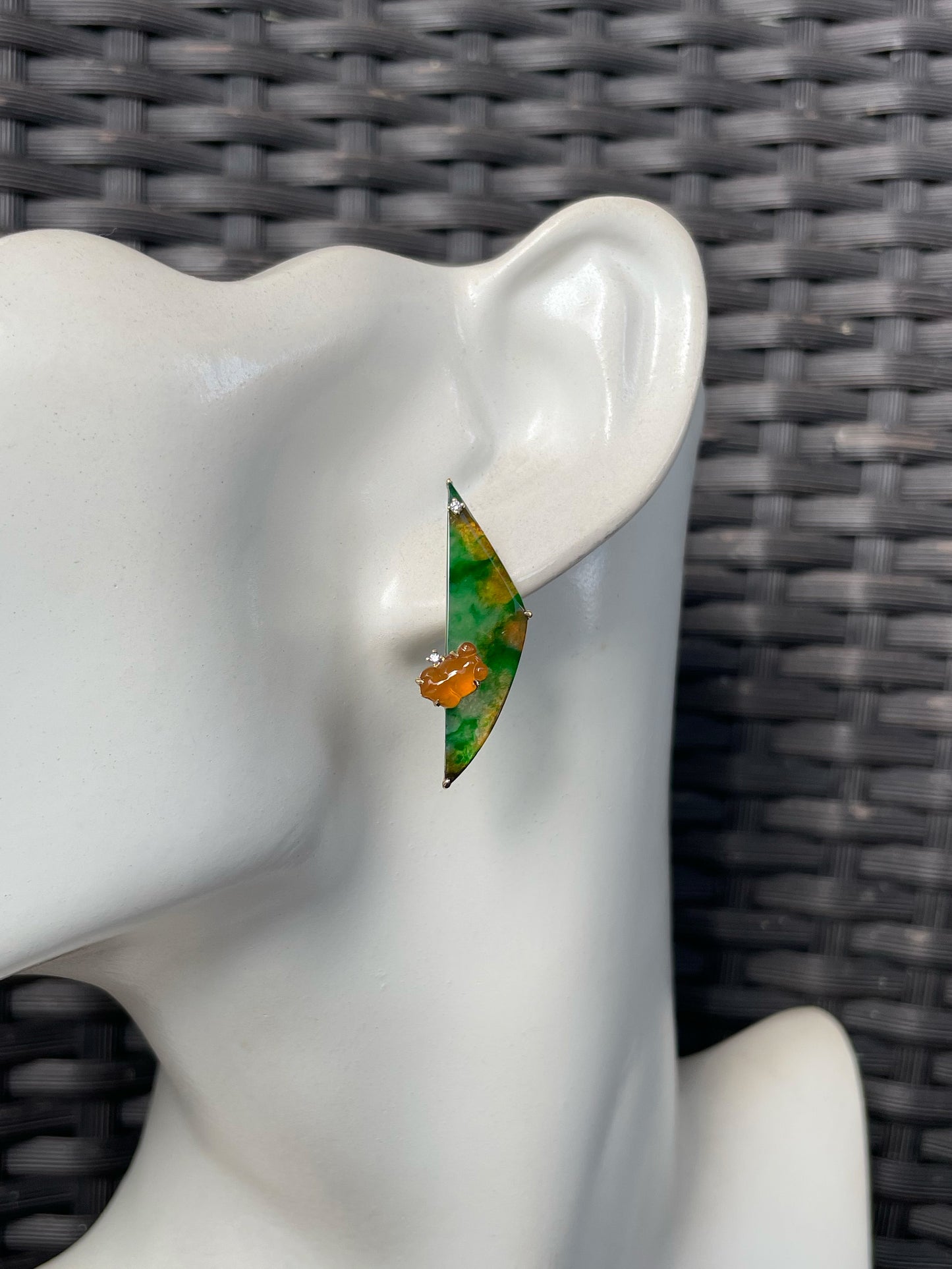 Green With Yellow Jade Earrings - Goldfish (NJE285)