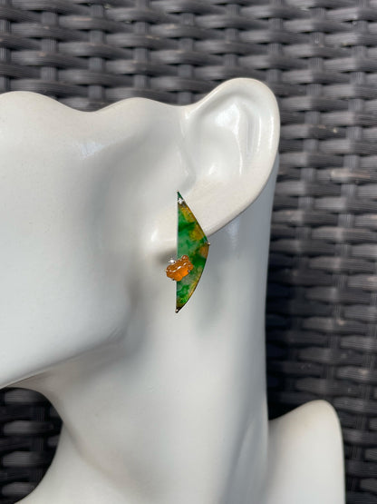 Green With Yellow Jade Earrings - Goldfish (NJE285)
