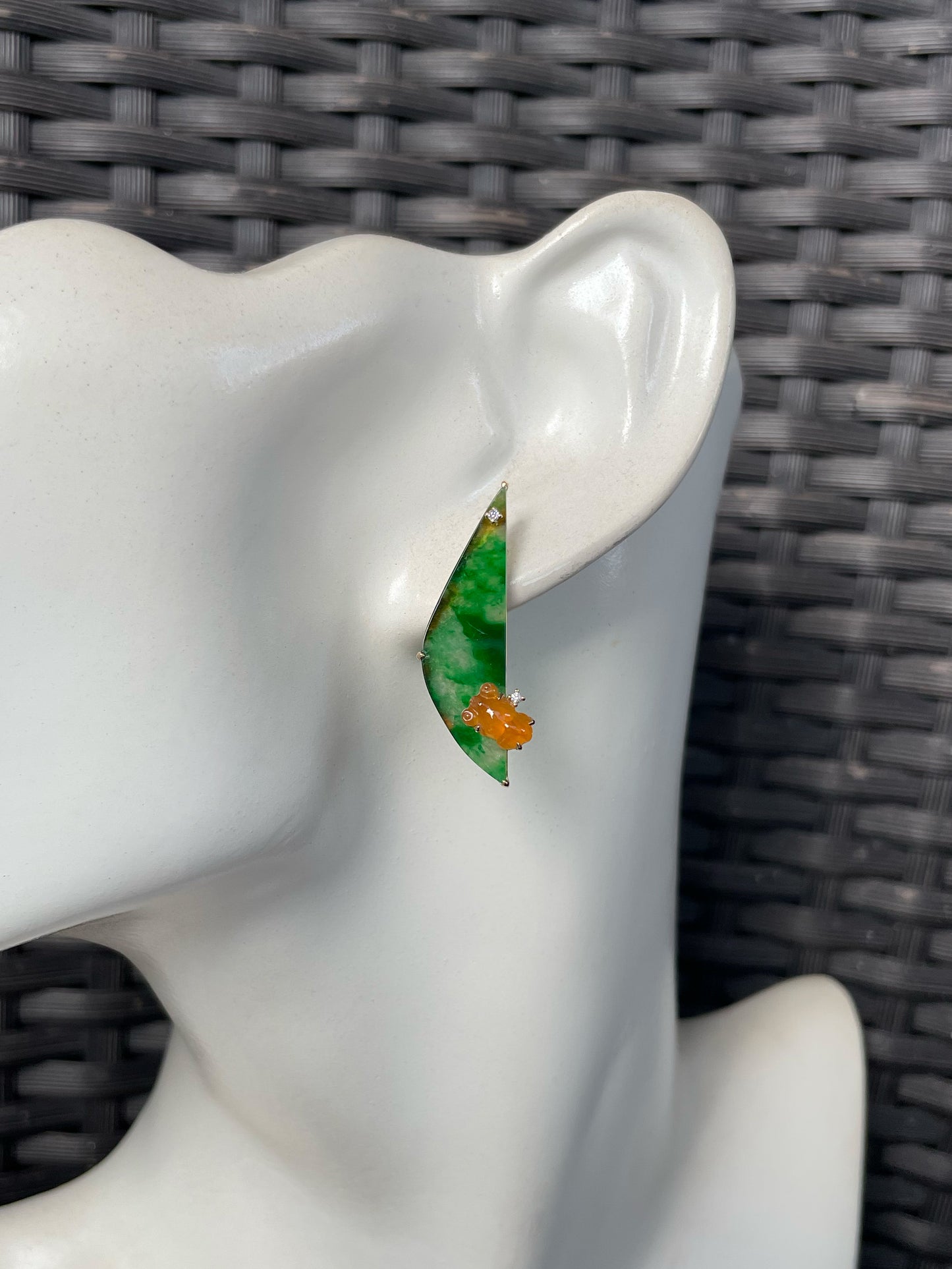 Green With Yellow Jade Earrings - Goldfish (NJE285)