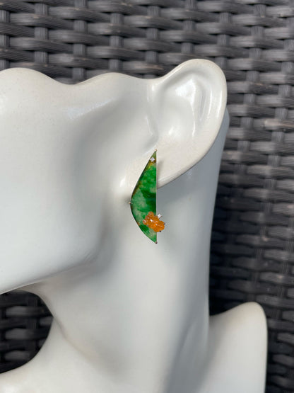 Green With Yellow Jade Earrings - Goldfish (NJE285)