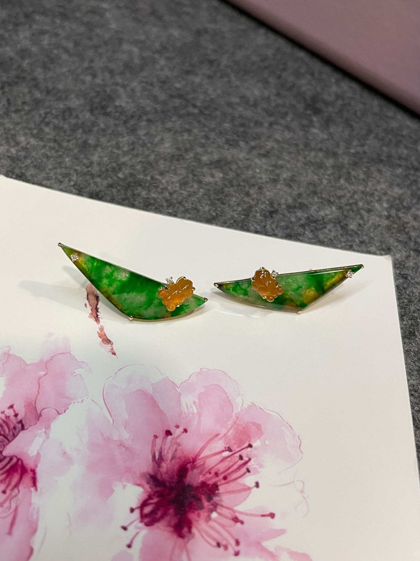 Green With Yellow Jade Earrings - Goldfish (NJE285)
