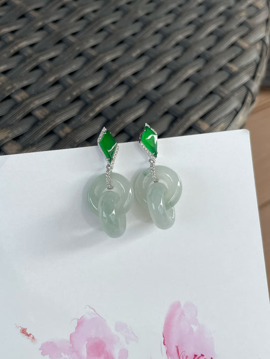 Dangling Jadeite Earrings - Icy White and Green (NJE287)