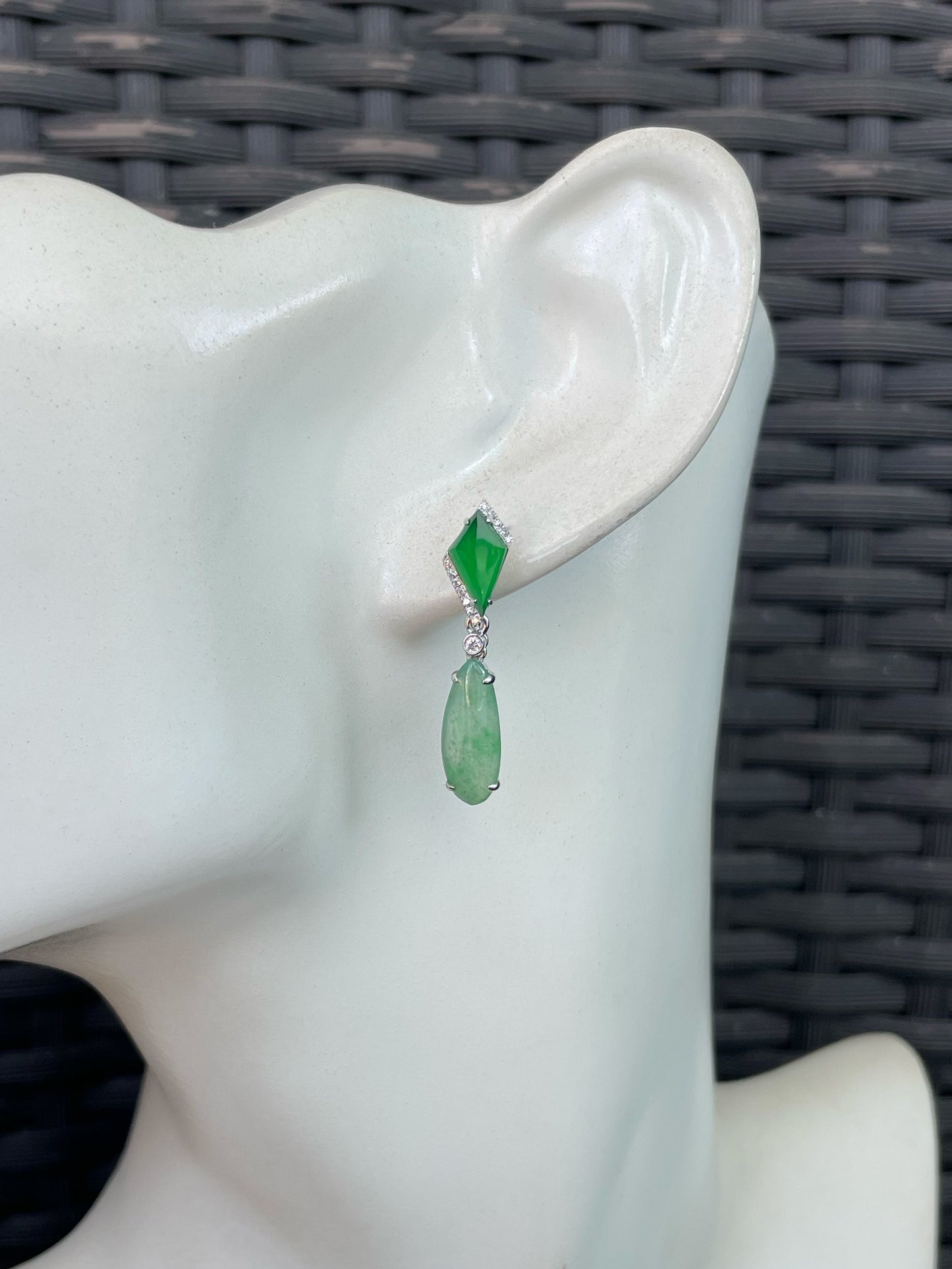 Dangling Jadeite Earrings - Icy White and Green (NJE287)