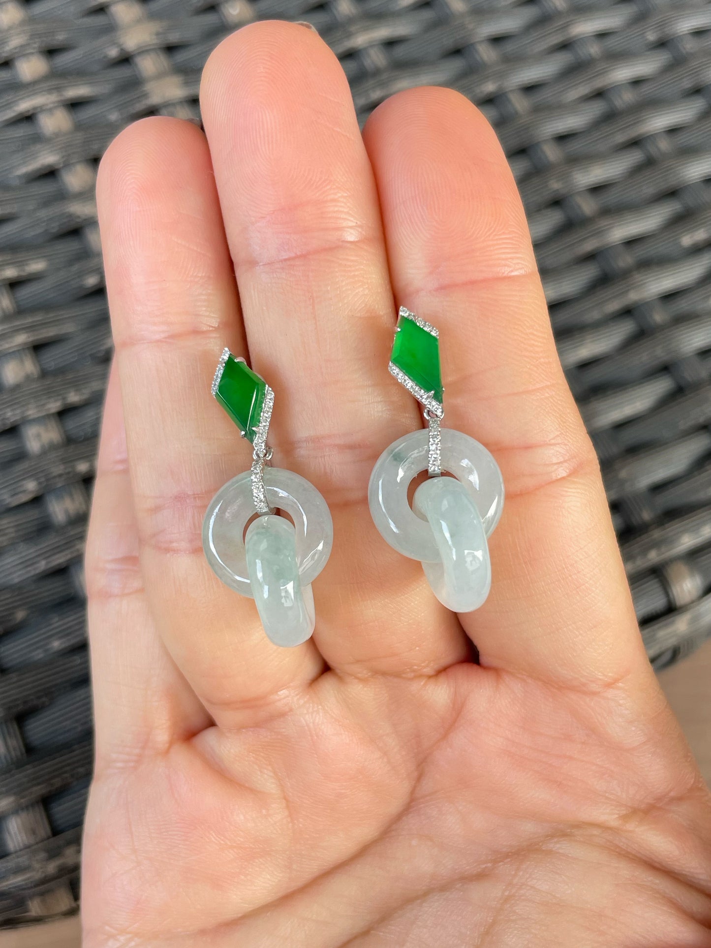 Dangling Jadeite Earrings - Icy White and Green (NJE287)