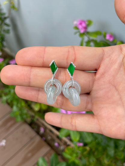 Dangling Jadeite Earrings - Icy White and Green (NJE287)
