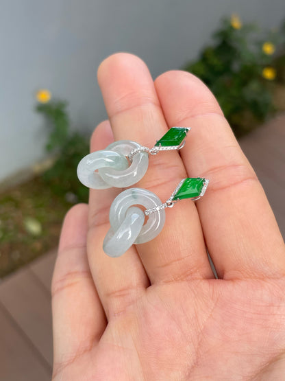 Dangling Jadeite Earrings - Icy White and Green (NJE287)