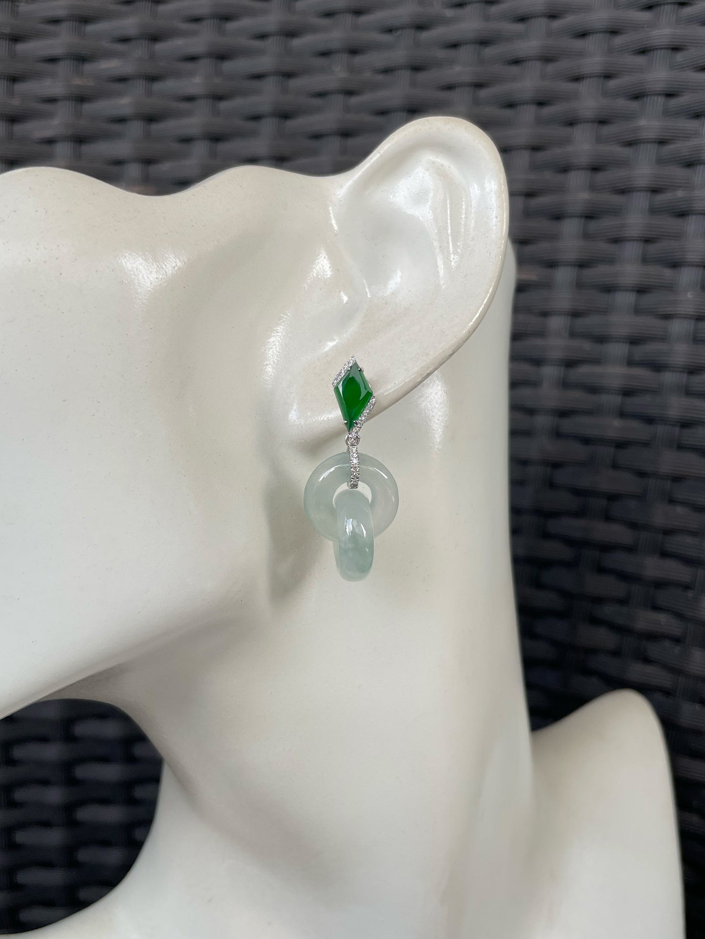 Dangling Jadeite Earrings - Icy White and Green (NJE287)