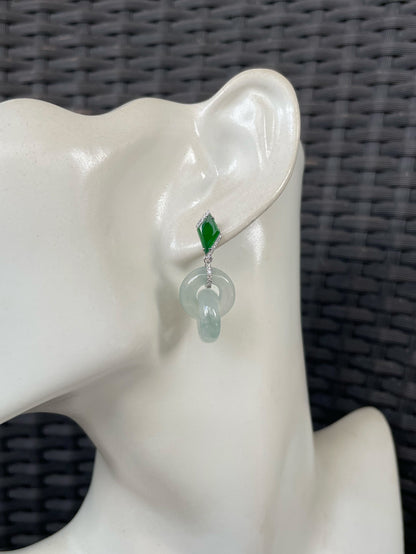 Dangling Jadeite Earrings - Icy White and Green (NJE287)
