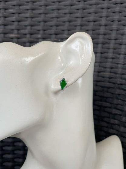 Dangling Jadeite Earrings - Icy White and Green (NJE287)