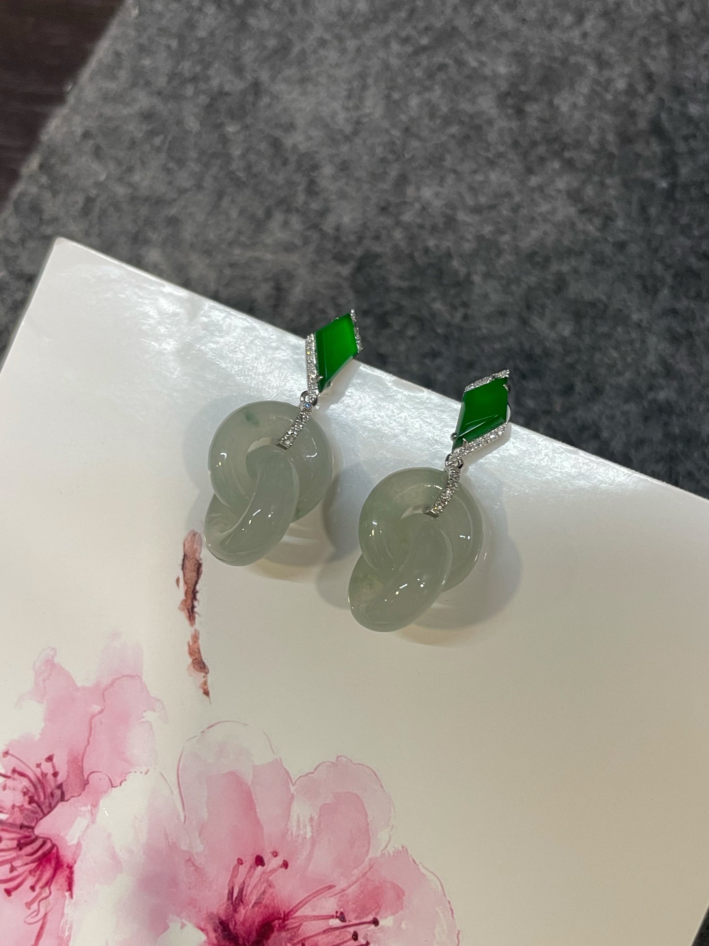 Dangling Jadeite Earrings - Icy White and Green (NJE287)