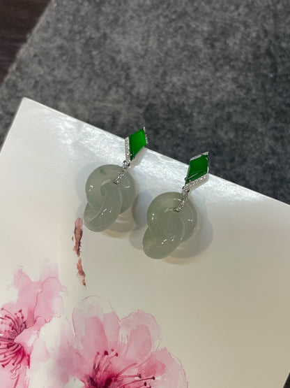 Dangling Jadeite Earrings - Icy White and Green (NJE287)