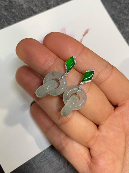 Dangling Jadeite Earrings - Icy White and Green (NJE287)