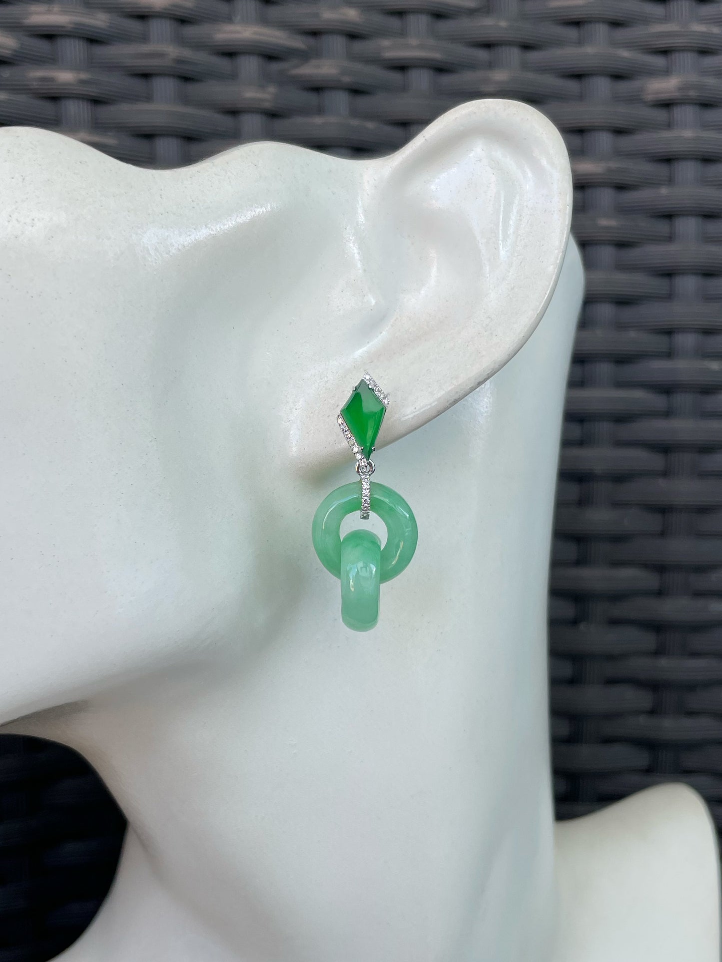 Dangling Jadeite Earrings - Icy White and Green (NJE287)