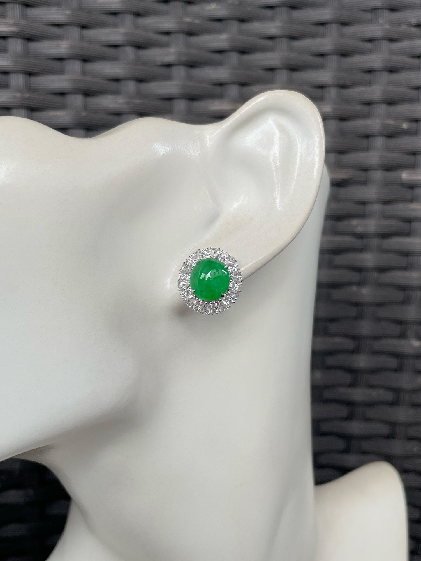 Green Jadeite Cabochon Earrings (NJE288)