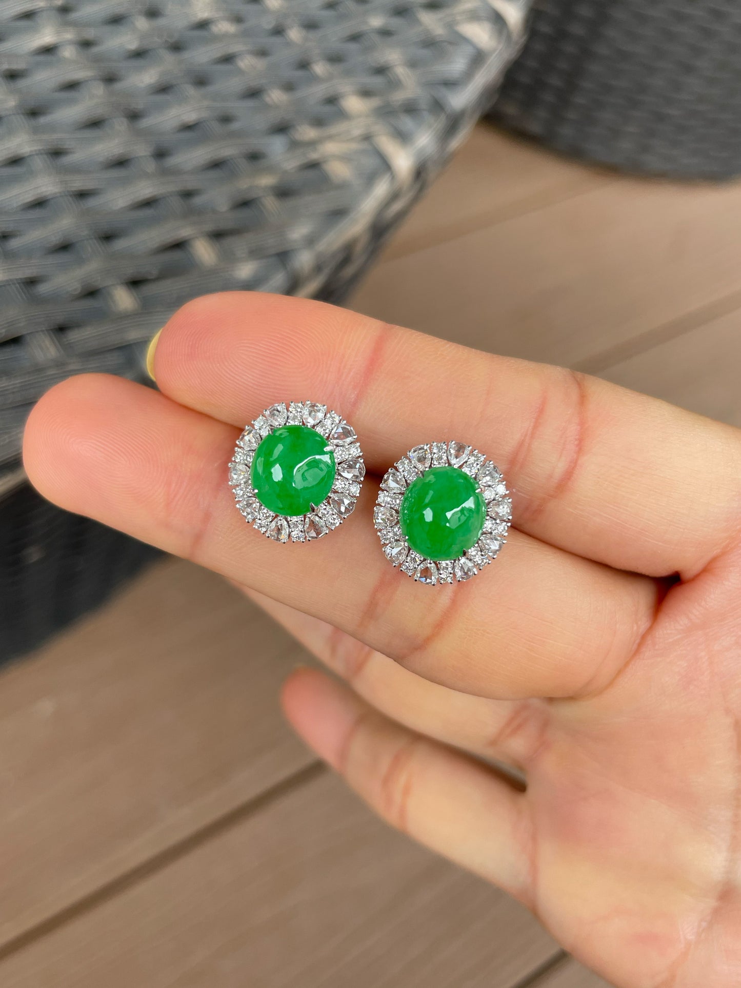 Green Jadeite Cabochon Earrings (NJE288)