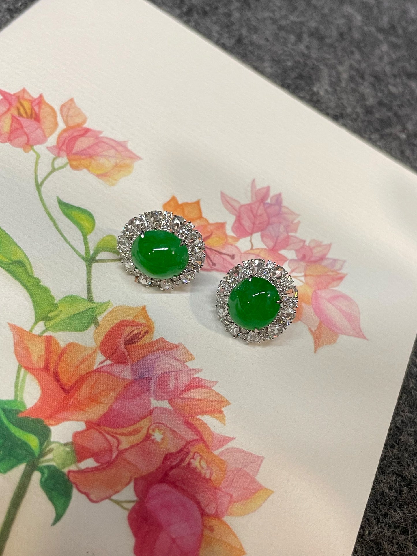 Green Jadeite Cabochon Earrings (NJE288)