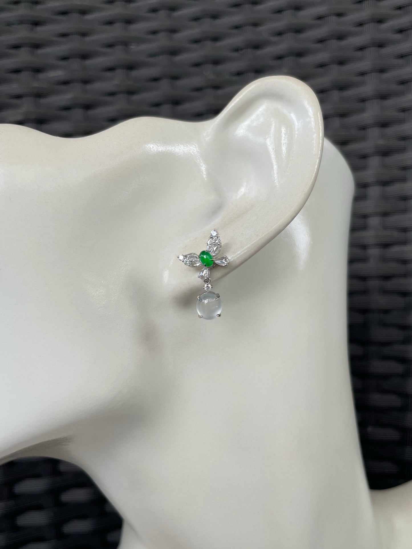 Glassy White With Green Jadeite Earrings (NJE289)