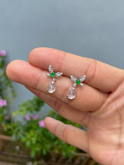 Glassy White With Green Jadeite Earrings (NJE289)