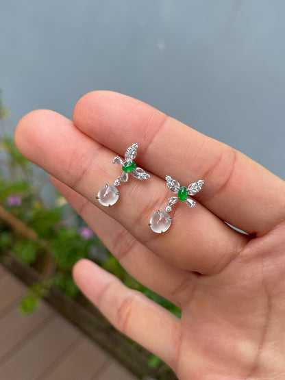 Glassy White With Green Jadeite Earrings (NJE289)
