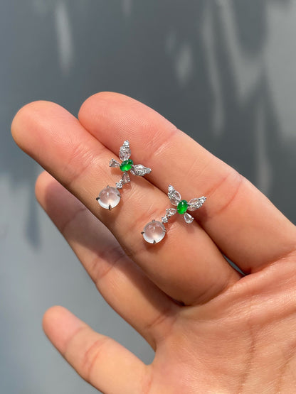 Glassy White With Green Jadeite Earrings (NJE289)
