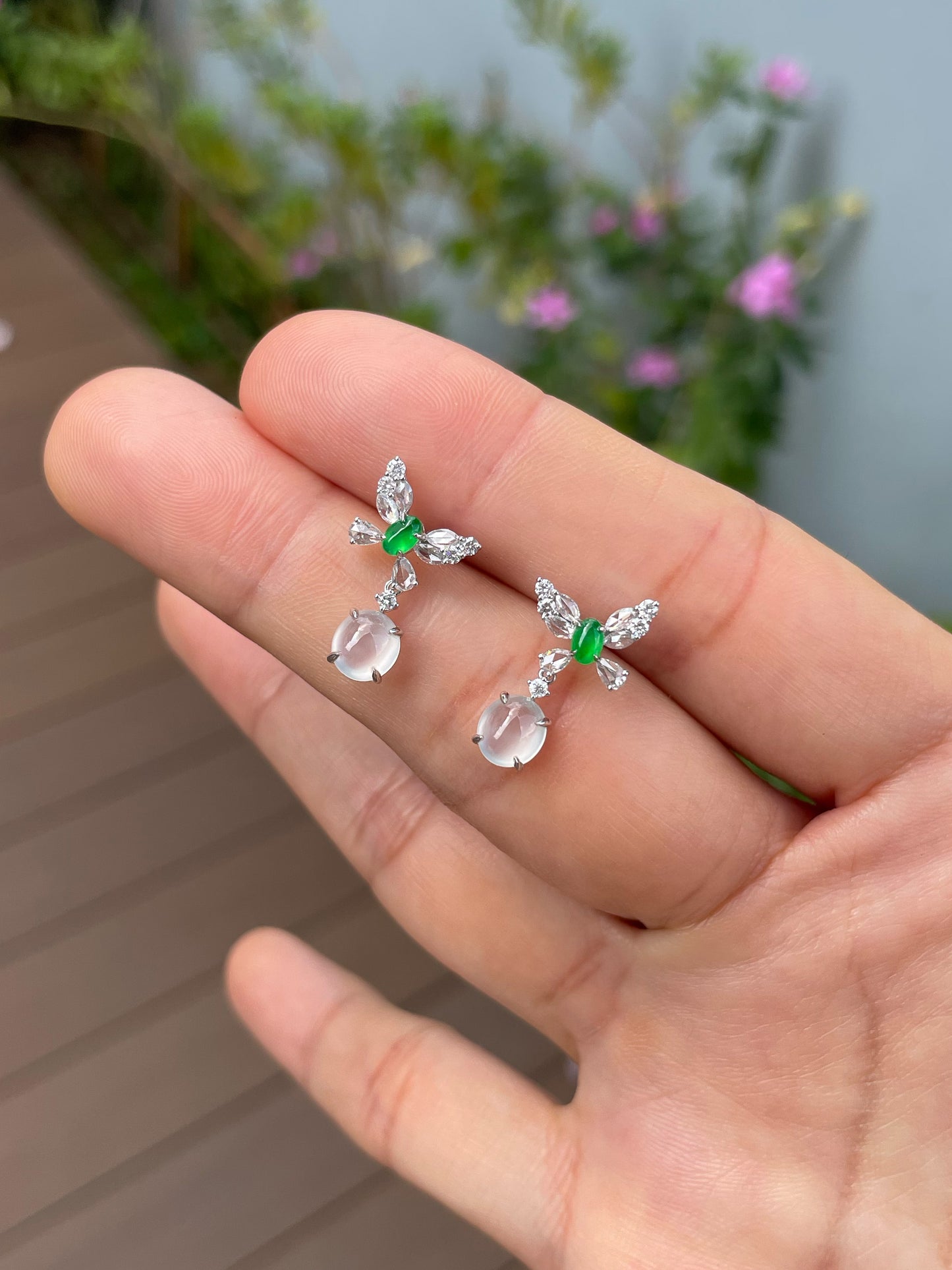 Glassy White With Green Jadeite Earrings (NJE289)
