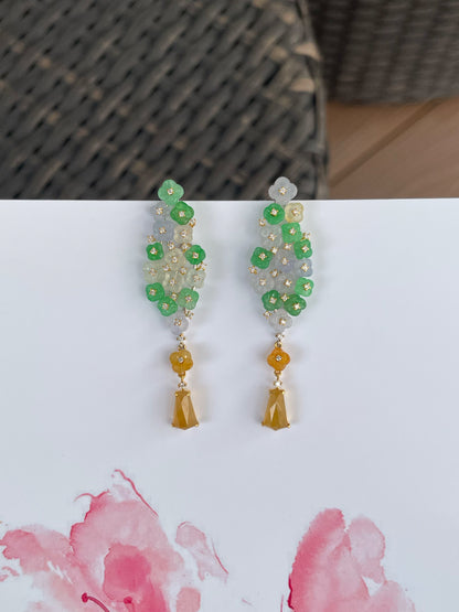 Multicoloured Jade Earrings  - Osmanthus Flowers (NJE291)