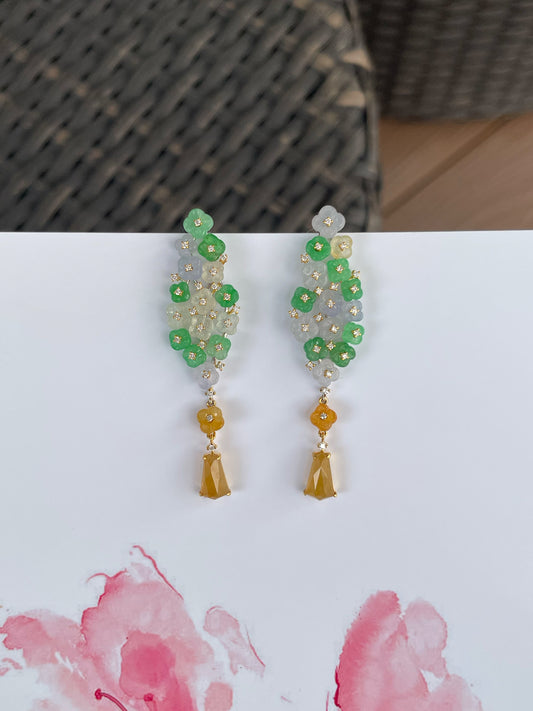 Multicoloured Jade Earrings  - Osmanthus Flowers (NJE291)