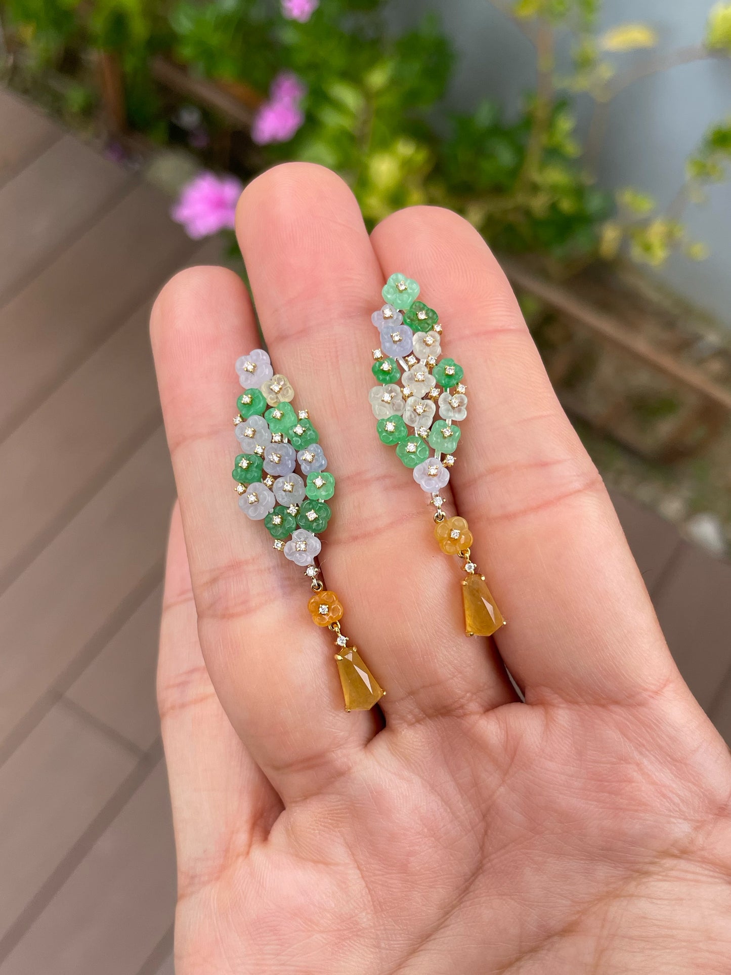 Multicoloured Jade Earrings  - Osmanthus Flowers (NJE291)