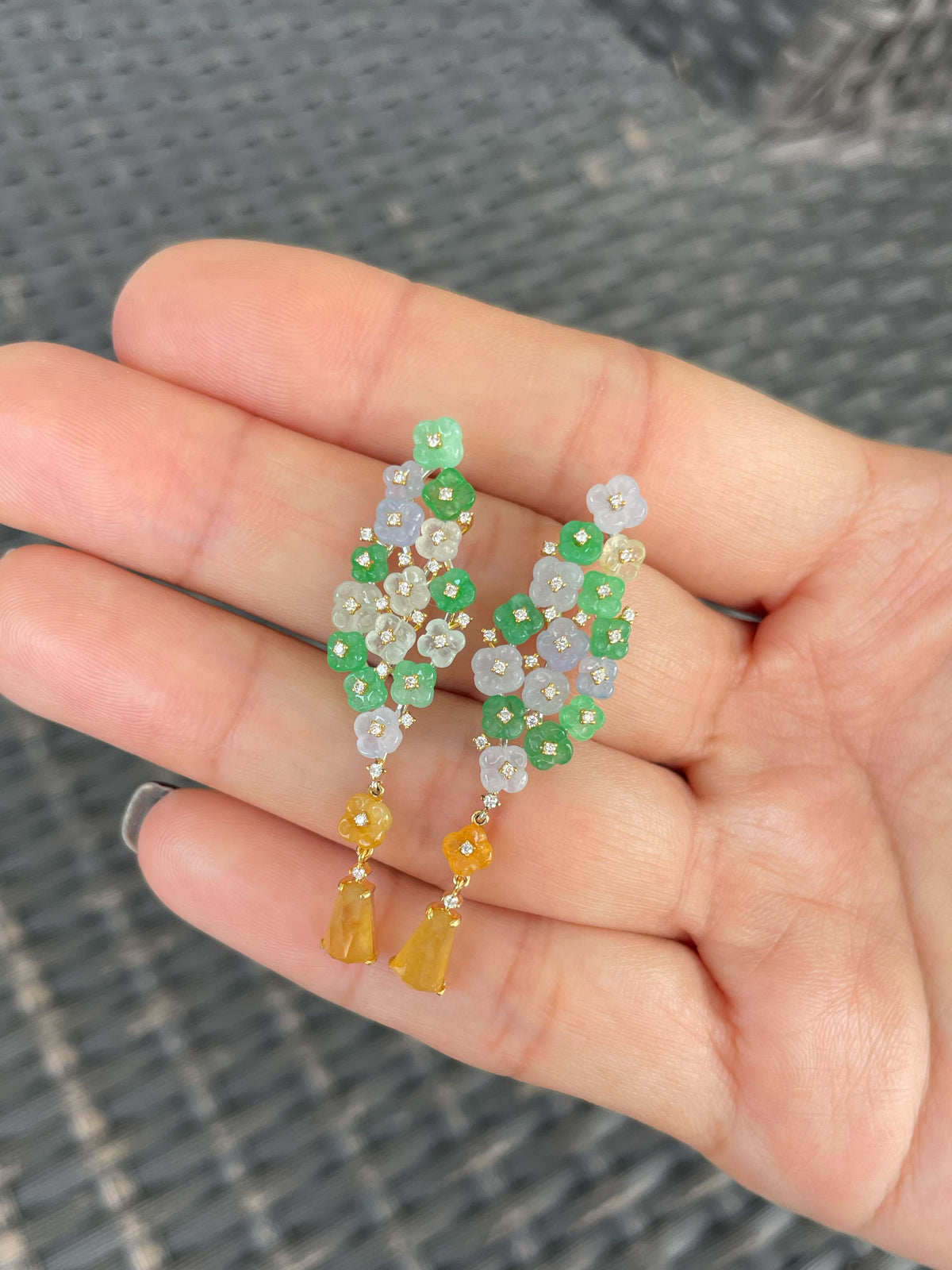 Multicoloured Jade Earrings  - Osmanthus Flowers (NJE291)