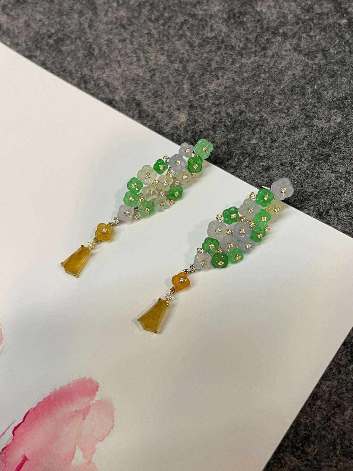 Multicoloured Jade Earrings  - Osmanthus Flowers (NJE291)