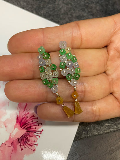 Multicoloured Jade Earrings  - Osmanthus Flowers (NJE291)