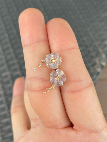 Icy Carved Jade Earrings - Plum Blossoms (NJE292)