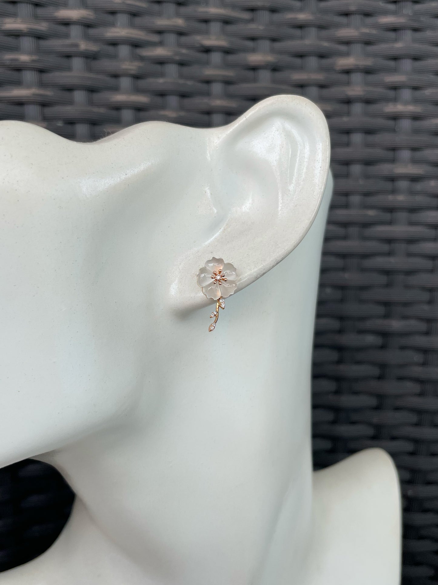 Icy Carved Jade Earrings - Plum Blossoms (NJE292)