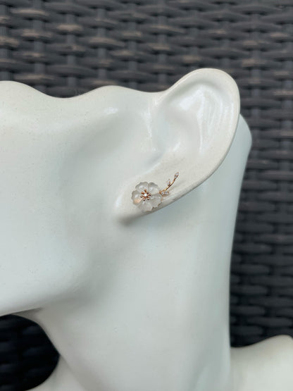 Icy Carved Jade Earrings - Plum Blossoms (NJE292)
