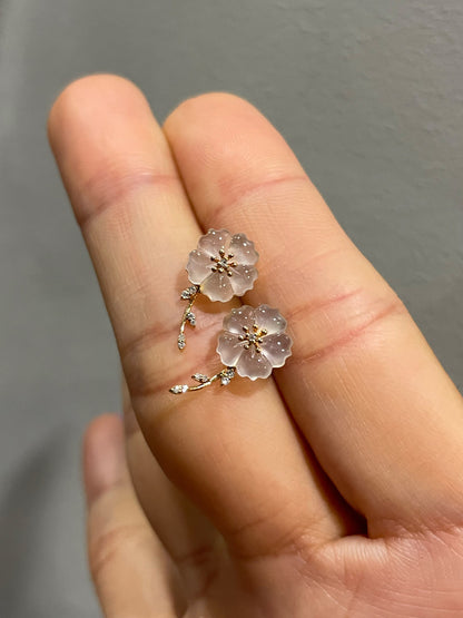 Icy Carved Jade Earrings - Plum Blossoms (NJE292)