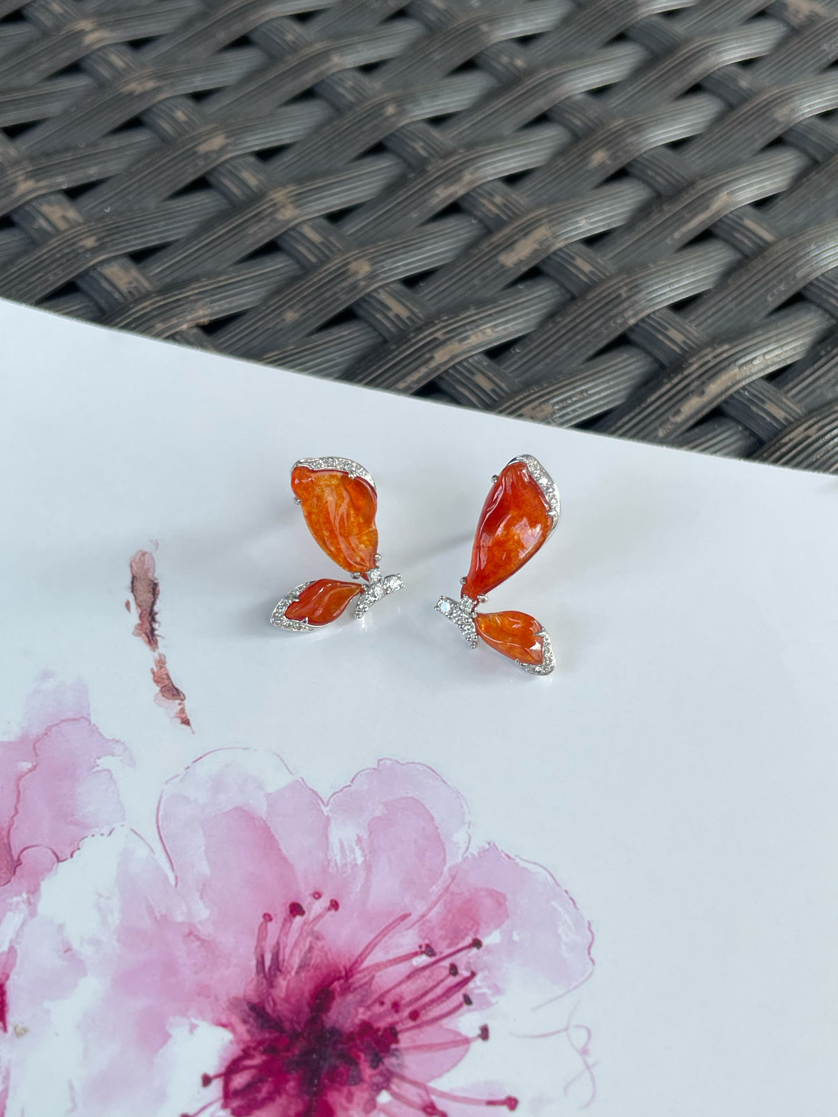 Orangy Red Jade Earrings - Butterfly (NJE293)