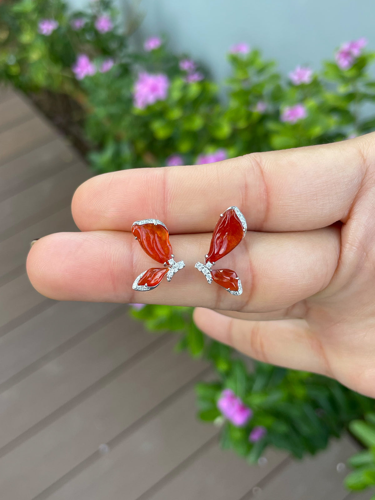 Orangy Red Jade Earrings - Butterfly (NJE293)
