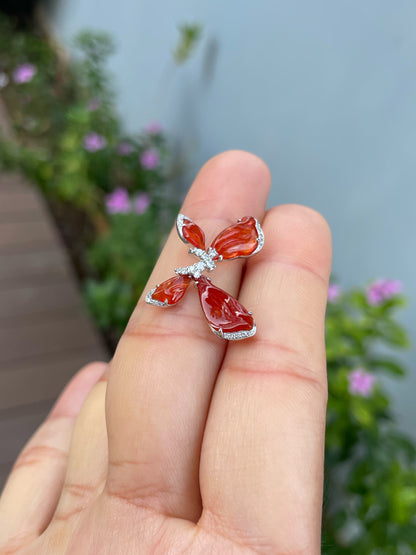 Orangy Red Jade Earrings - Butterfly (NJE293)