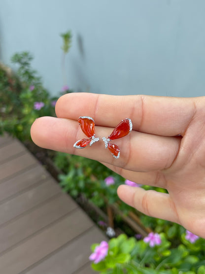 Orangy Red Jade Earrings - Butterfly (NJE293)